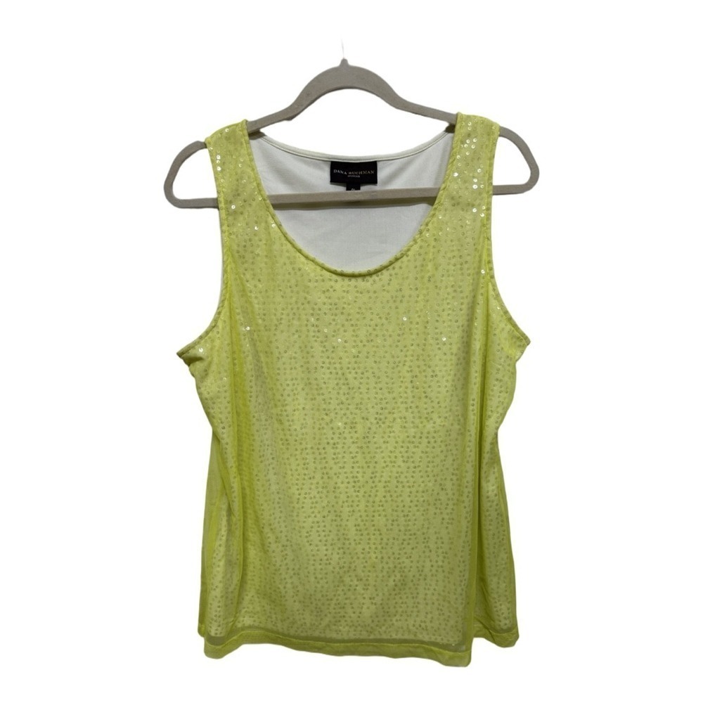 DANA BUCHMAN  Lace Tank Top Size 0X Sequence On Bottom Tank Yellow
